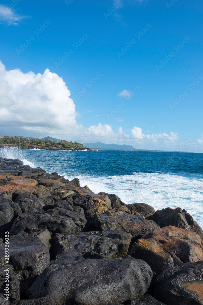 Kauai island rocky coastline seascape landscape with waves Kauai island rocky coastline seascape landscape with waves