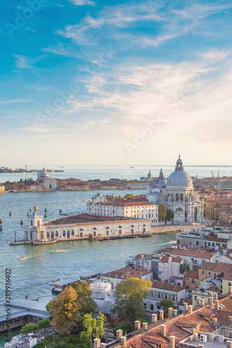 Beautiful views of Santa Maria della Salute and the Venetian lagoon in Venice, Italy © marinadatsenko