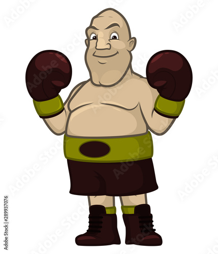 Tall bald and potbellied heavyweight boxer cartoon