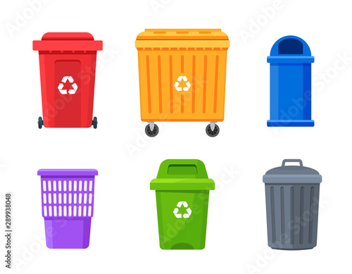 Trash container bin icon. Garbage can metal recycle basket box for trash waste symbol