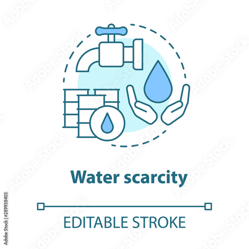 Water scarcity concept icon. Lack of clean drinking pure water idea thin line illustration. Resources management and rational consumption. Vector isolated outline drawing. Editable stroke