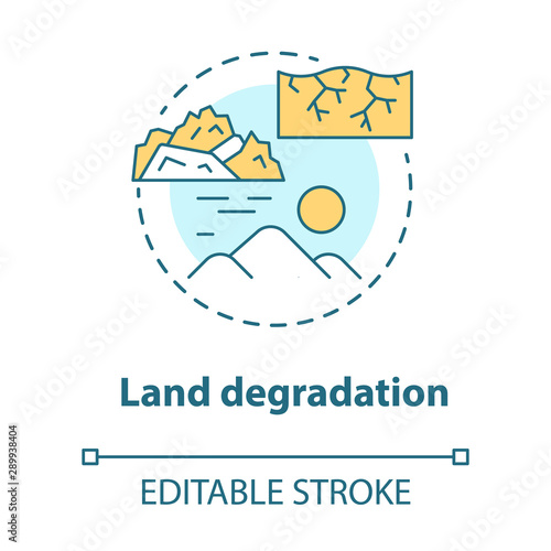 Land degradation concept icon. Soil impoverishment idea thin line illustration. Soil erosion and desertification process Nonrenewable mineral resource Vector isolated outline drawing. Editable stroke