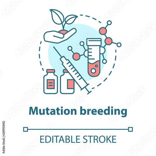 Mutation breeding concept icon. Bioengineering and biotechnology idea thin line illustration. Genetical modification and plant selection. Vector isolated outline drawing. Editable stroke