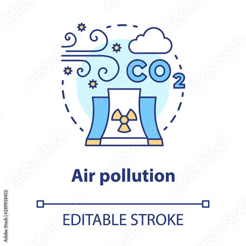 Air pollution concept icon. Atmosphere & industrial waste contamination idea thin line illustration. CO2, smog emission. Gas polluted urban areas. Vector isolated outline drawing. Editable stroke