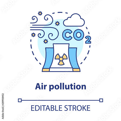 Air pollution concept icon. Atmosphere & industrial waste contamination idea thin line illustration. CO2, smog emission. Gas polluted urban areas. Vector isolated outline drawing. Editable stroke photo