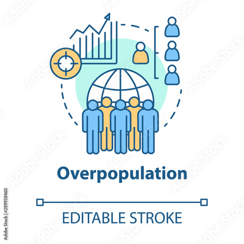 Overpopulation concept icon. Planet overcrowding idea thin line illustration. Increasing number of people. Demographic problems in society. Vector isolated outline drawing. Editable stroke