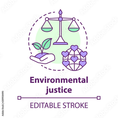 Environmental justice concept icon. Equitable attitude towards earth idea thin line illustration. Take care of nature, environment. Sustainable living. Vector isolated outline drawing. Editable stroke