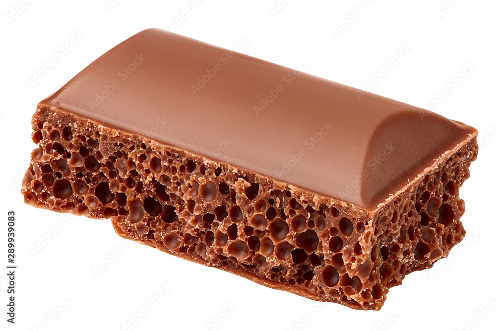porous chocolate pieces, isolated on white background, clipping path, full depth of field porous chocolate pieces, isolated on white background, clipping path, full depth of field