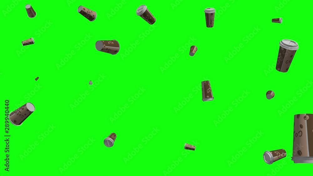 Disposable coffee cups falling on green screen. Rain of paper cups on ...