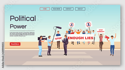Political power landing page template. Democracy manifestation website interface idea with flat illustrations. Social protest against government homepage layout. Web banner, webpage cartoon concept