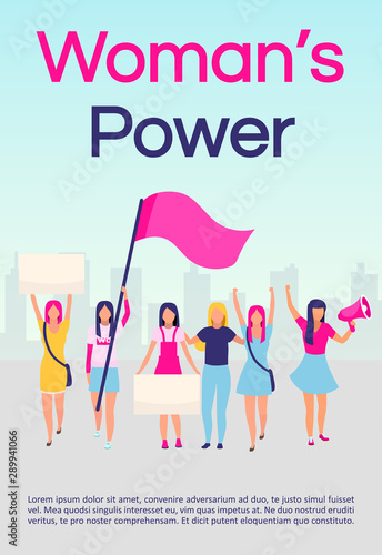 Women power brochure template. Feminist protest. Women empowerment movement. Flyer, booklet, leaflet concept with flat illustrations. Vector page layout for magazine. advertising invitation with text