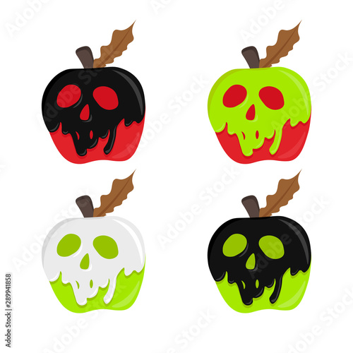 apple with poison. poison apple vector. magic illustration apple. shape skull coated red apple. halloween concept.