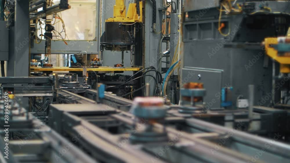 Copper wire for production engine on conveyor belt at industrial factory Copper wire for production engine on conveyor belt at industrial factory