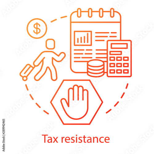 Tax resistance concept icon. Civil protest, government manifestation idea thin line illustration. Taxpayer with suitcase, notepad and calculator vector isolated outline drawing. Taxation evasion