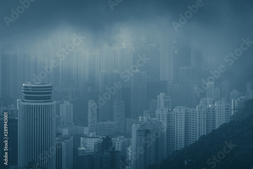 Hong Kong city in blue creative filter