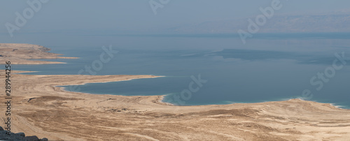 Aerial View of the Dead Sea and Shore Line With Sunny Skies