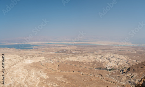 Wide Angle Aerial View of the Desert with the Masada Cable Station in the Bottom