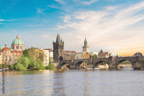 Beautiful view of Charles Bridge, Old Town and Old Town Tower of Charles Bridge, Czech Republic