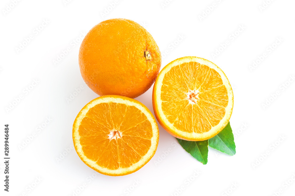 fresh orange isolated on white in top view