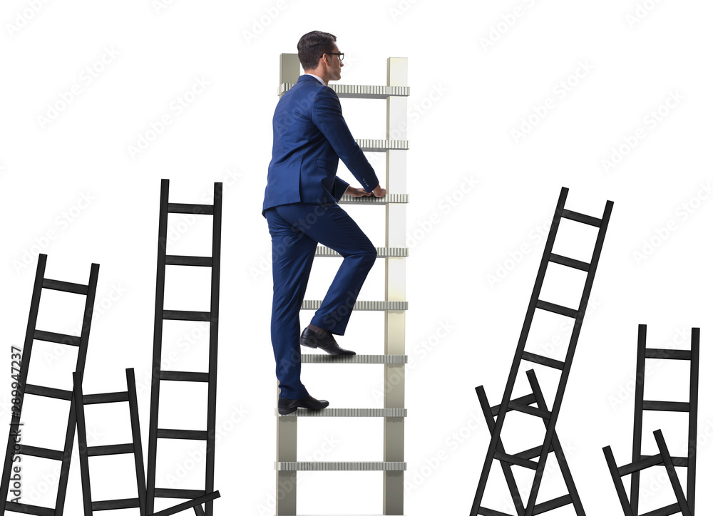 Career concept with businessman climbing ladder Career concept with businessman climbing ladder