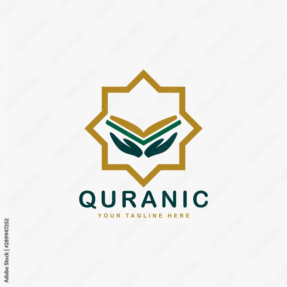 Quran logo design vector. Text of islam illustration symbol. Arabic ornament vector icon. Quran logo design vector. Text of islam illustration symbol. Arabic ornament vector icon.