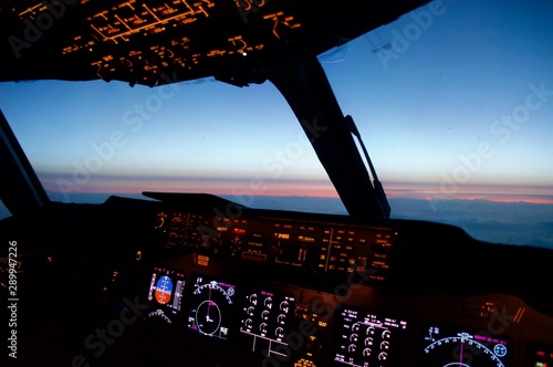 Sunrise somewhere over the atlantic in the MD11 Cockpit