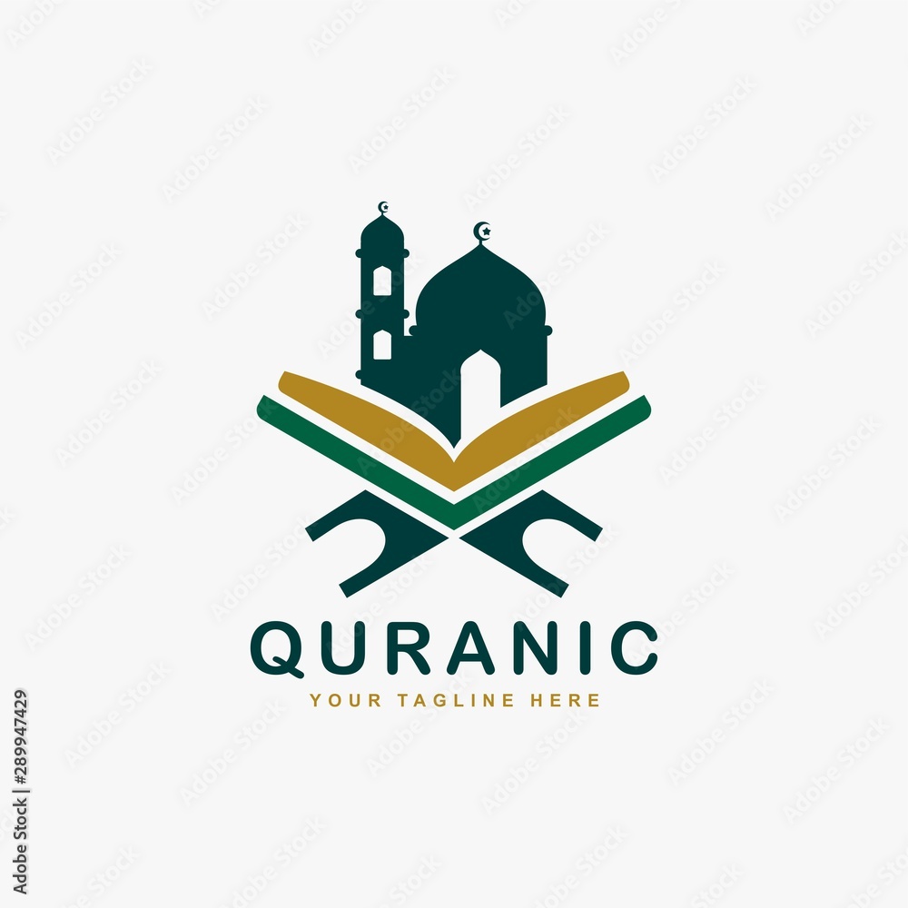 Quran logo design vector. Text of islam illustration symbol. Arabic