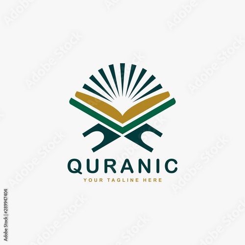Quran logo design vector. Text of islam illustration symbol. Arabic ornament vector icon.