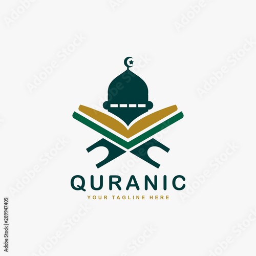 Quran logo design vector. Text of islam illustration symbol. Arabic ornament vector icon.
