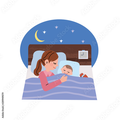 寝かしつけをするお母さん　イラスト