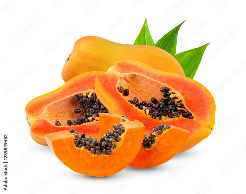 ripe papaya fruit with seeds isolated on white background. ripe papaya fruit with seeds isolated on white background.
