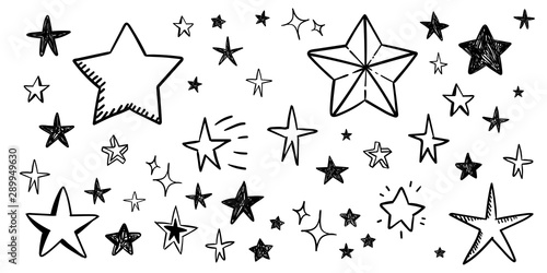 Fototapeta Kolekcja doodle gwiazda. Zestaw ręcznie rysowane gwiazd. Ilustracje bazgroły.