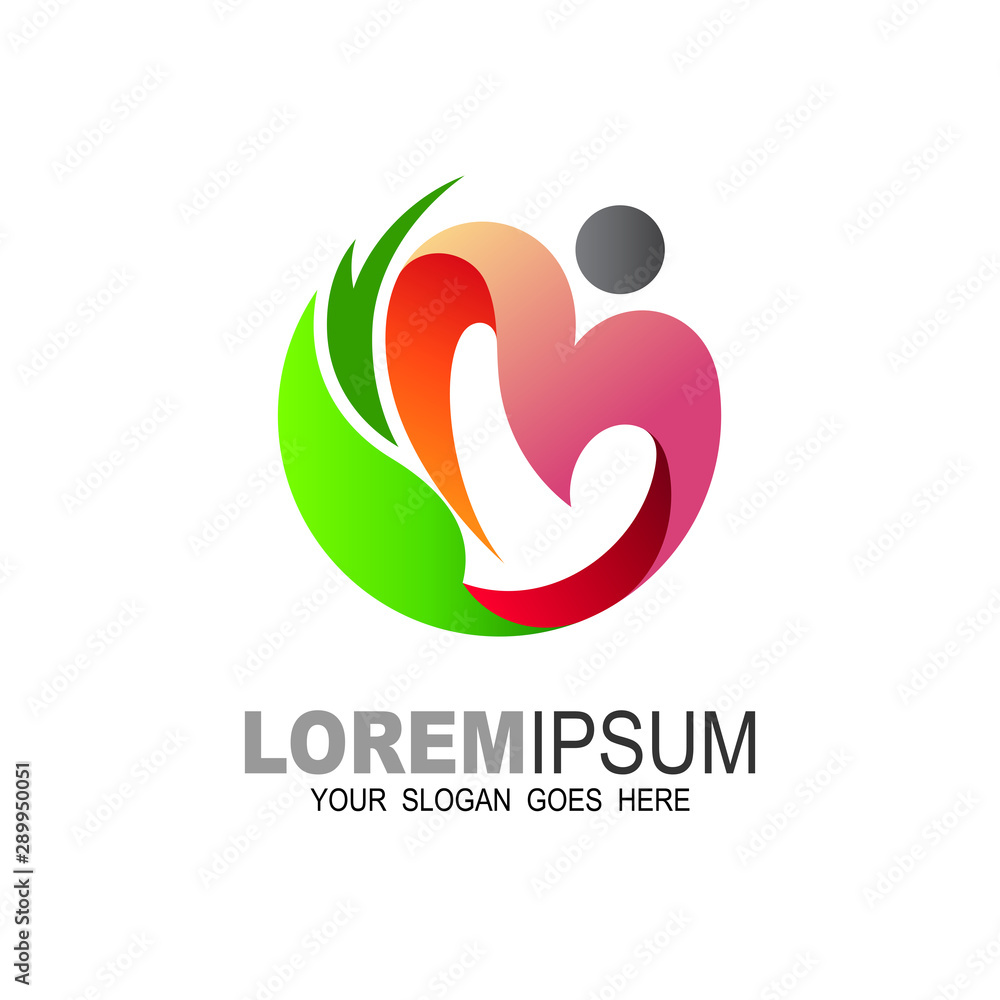 family health and care logo design, people in circle shape with leaf healthy and medical vector family health and care logo design, people in circle shape with leaf healthy and medical vector