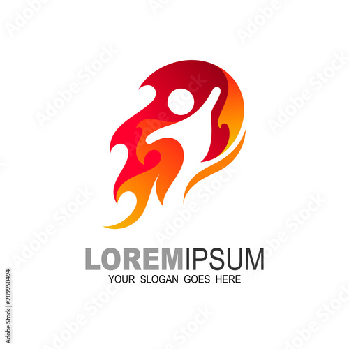 People and Fire Logo Symbol Template Design Vector, Emblem, Design Concept, Creative Symbol, up icon