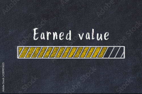 Chalk drawing of loading progress bar with inscription earned value