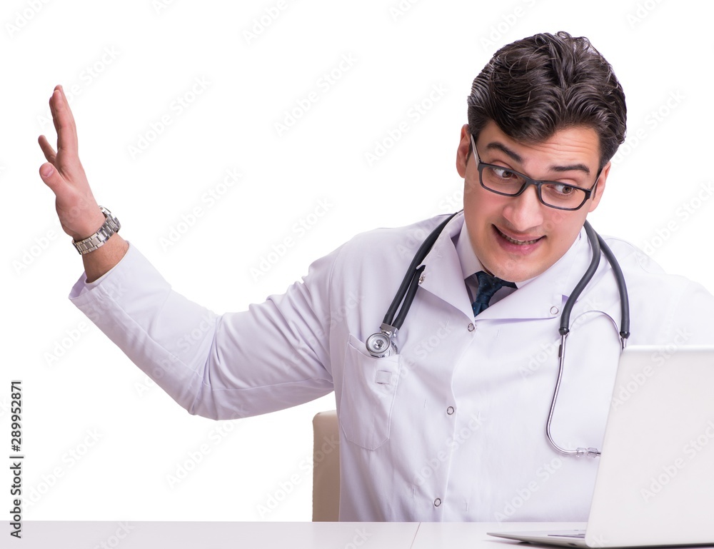 Doctor in telemediine mhealth concept on white Doctor in telemediine mhealth concept on white