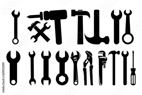 silhouette tools vector icon set
