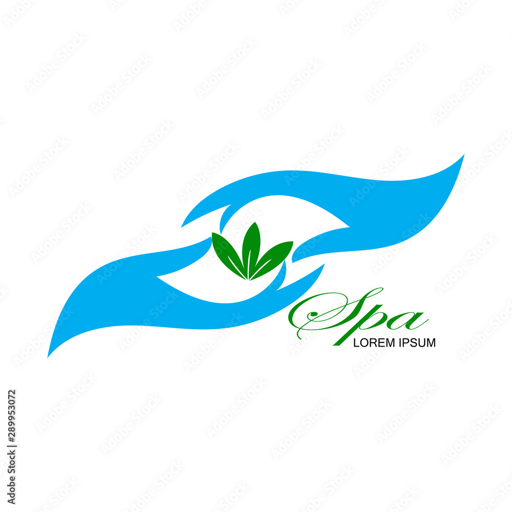 natural leaf with hand for spa logo natural leaf with hand for spa logo