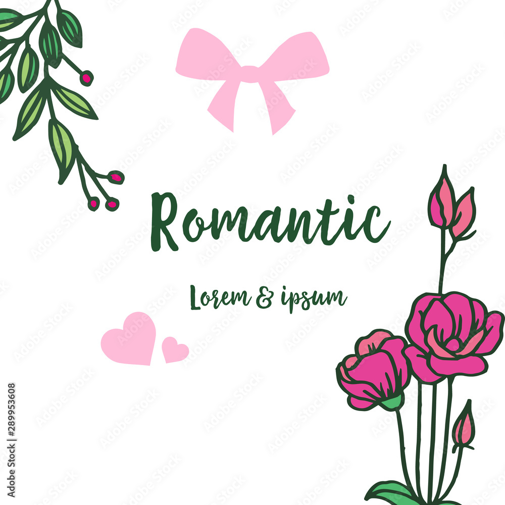 Cute pink wreath frame, for design wedding card romantic. Vector