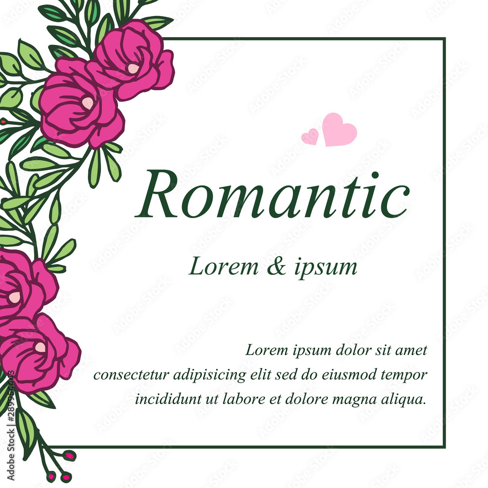 Template of card elegant romantic with style of unique pink wreath frame. Vector