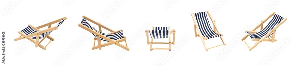 Group of wooden blue beach chairs lounge isolated on white background. Group of wooden blue beach chairs lounge isolated on white background.
