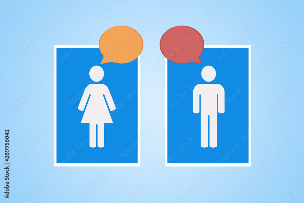 Abstract image of Woman and Man icon of toilet signs with chatting balloon. Abstract image of Woman and Man icon of toilet signs with chatting balloon.