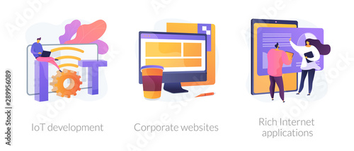 Online technologies icons set. Smart network, company site, successful app. IoT development, corporate websites, rich Internet applications metaphors. Vector isolated concept metaphor illustrations