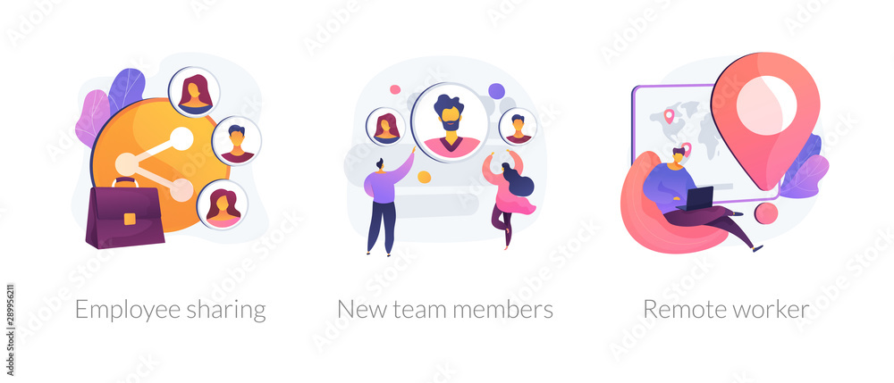 Modern business icons set. Corporate communication, workers recruitment, distance job, Employee sharing, new team members, remote worker metaphors. Vector isolated concept metaphor illustrations Modern business icons set. Corporate communication, workers recruitment, distance job, Employee sharing, new team members, remote worker metaphors. Vector isolated concept metaphor illustrations