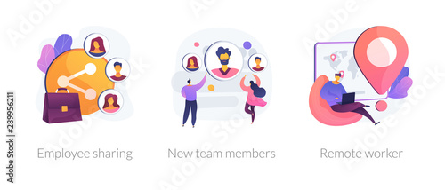 Modern business icons set. Corporate communication, workers recruitment, distance job, Employee sharing, new team members, remote worker metaphors. Vector isolated concept metaphor illustrations