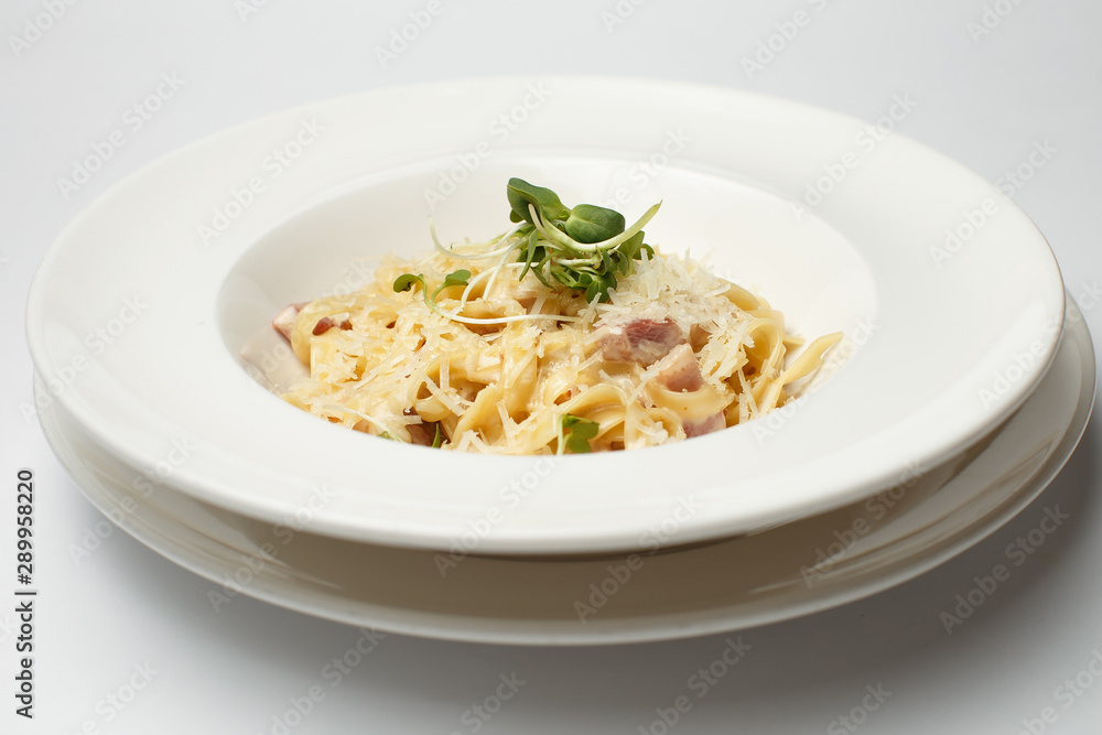 seafood pasta in a white background