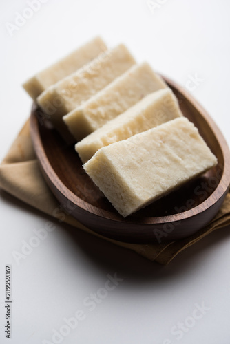 Coconut Burfi / Kopra Pak/ Fresh Nariyal Fudge, selective focus