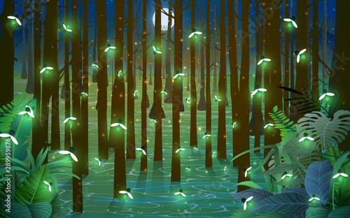 firefly at the mangrove forest in the night