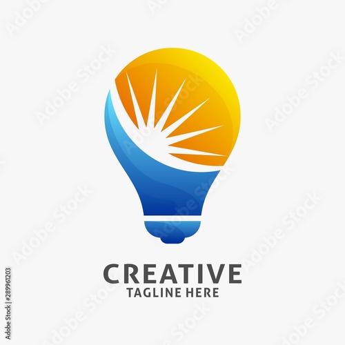 Creative lamp logo design with spark light
