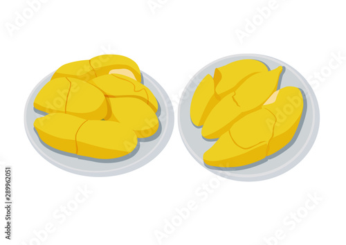 durian fruit in the plate on white background illustration vector 